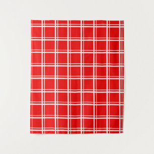 Red Windowpane Plaid Grid Stripes Pattern Design Tapestry