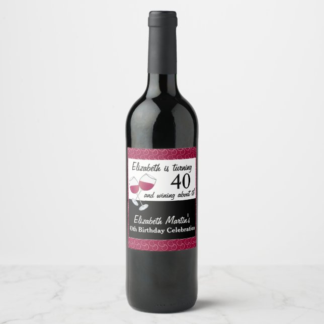 Red Wine, 40th Birthday Party Wine Label (Front)