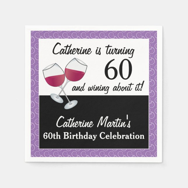 Red Wine, 60th Birthday Party Napkin (Front)
