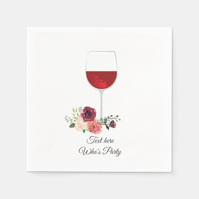red wine, adult birthday, wedding, floral napkins (Front)