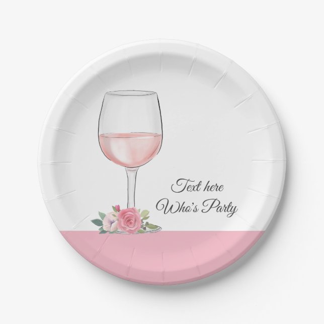 red wine, adult birthday, wedding, floral paper plate (Front)