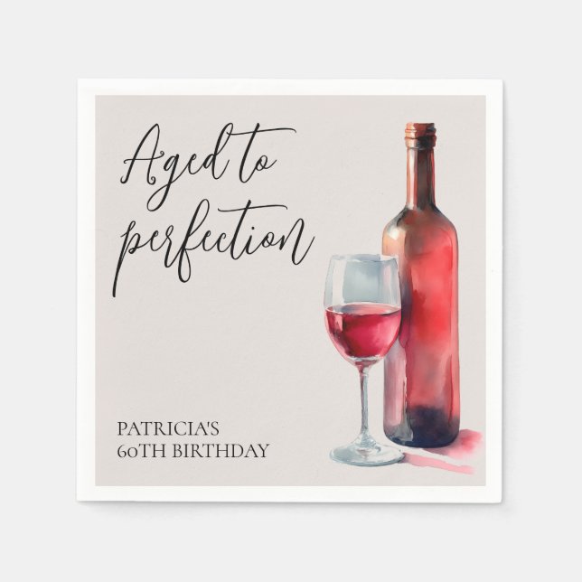 Red Wine Aged to Perfection 60th Birthday Party Napkin (Front)