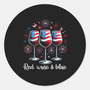 Red Wine & Blue 4th Of July Wine Red White Blu Classic Round Sticker
