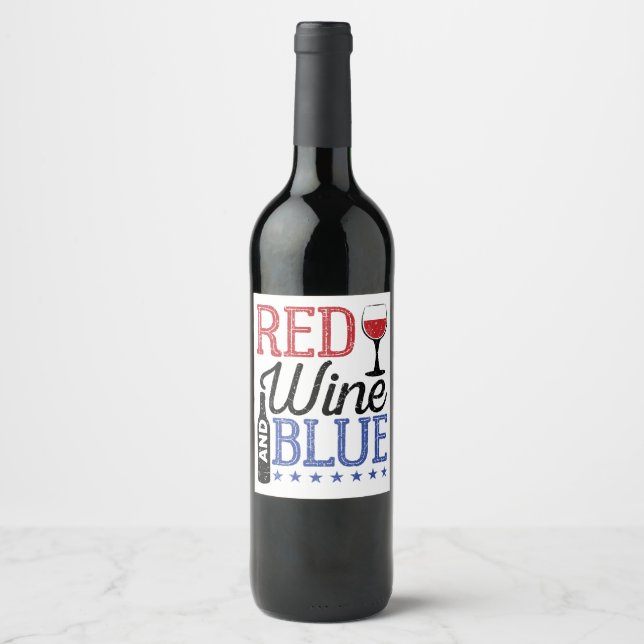 Red Wine and Blue 4th of July Drinking Label (Front)