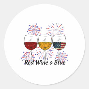 Red Wine And Blue 4th Of July Red White Blue Wine Classic Round Sticker