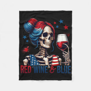 Red Wine And Blue 4th Of July Women Skeleton Wine Fleece Blanket