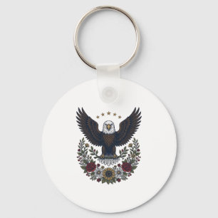 Red Wine and Blue Patriotic Wine Lover Key Ring