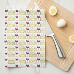 Red Wine and Brie Cheese Print Pattern Food Towel
