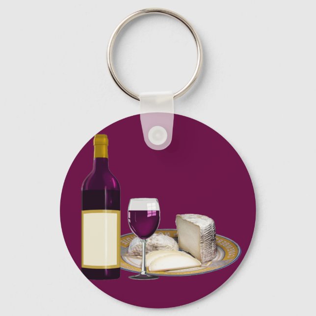 RED WINE  AND  CHEESE, CHEESE LOVERS GIFT KEY RING (Front)