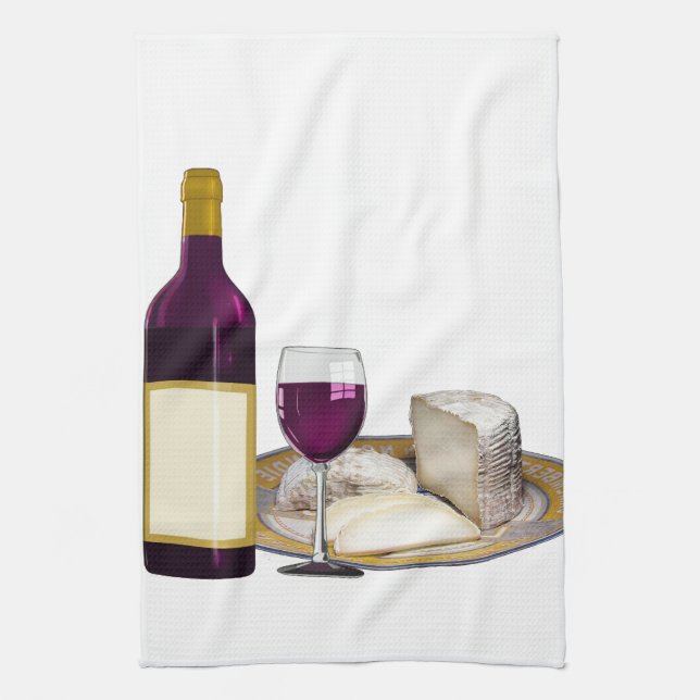 RED WINE  AND  CHEESE, CHEESE LOVERS GIFT TEA TOWEL (Vertical)