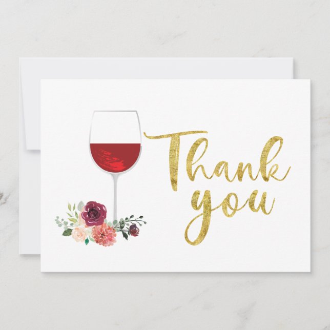red wine and flowers Thank You Card (Front)