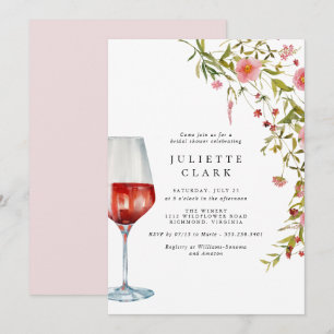 Red Wine and Pink Floral Garden Bridal Shower Invitation