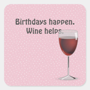 Red Wine and Polka Dots Birthday Square Sticker
