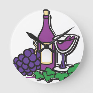 Red Wine and Purple Grapes Round Clock