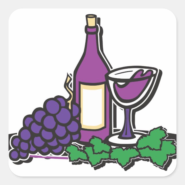 Red Wine and Purple Grapes Square Sticker (Front)