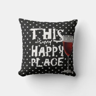 red wine and quote on white dots cushion