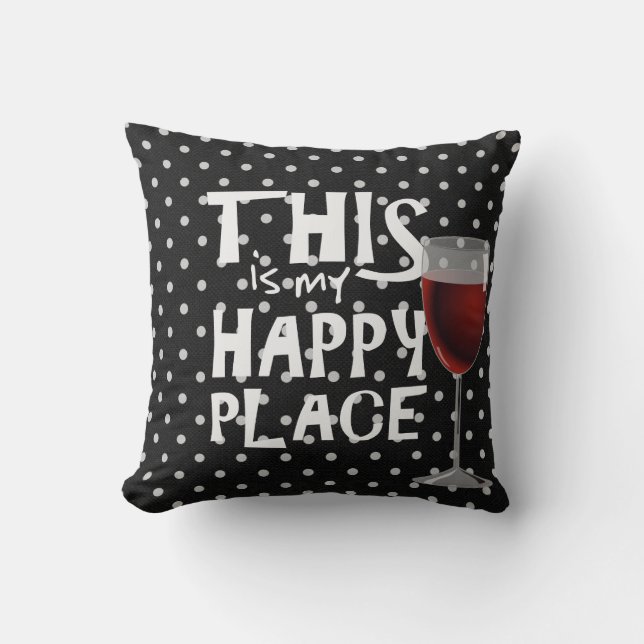 red wine and quote on white dots cushion (Front)