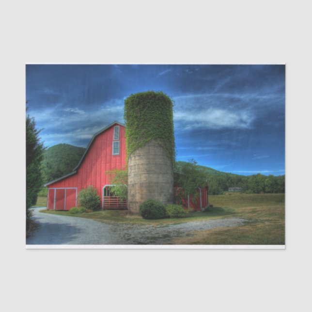 Red Wine Barn Under Stormy Skies Tissue Paper (Front)