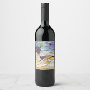 Red Wine Beach Party Custom Bottle Label