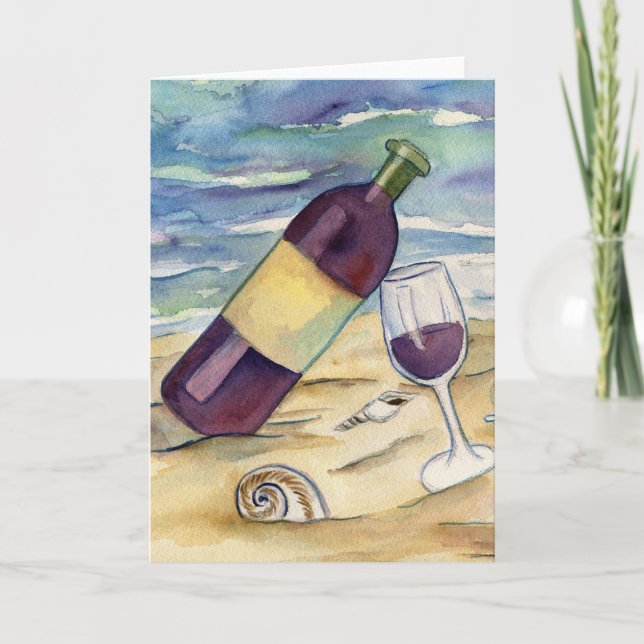 Red Wine Beach Party Greeting or Note Card (Front)