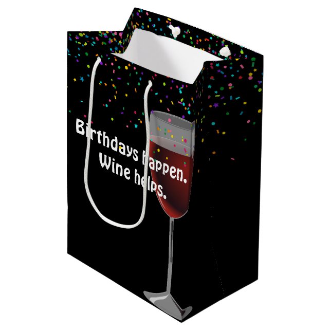 Red Wine Birthday Medium Gift Bag (Front Angled)