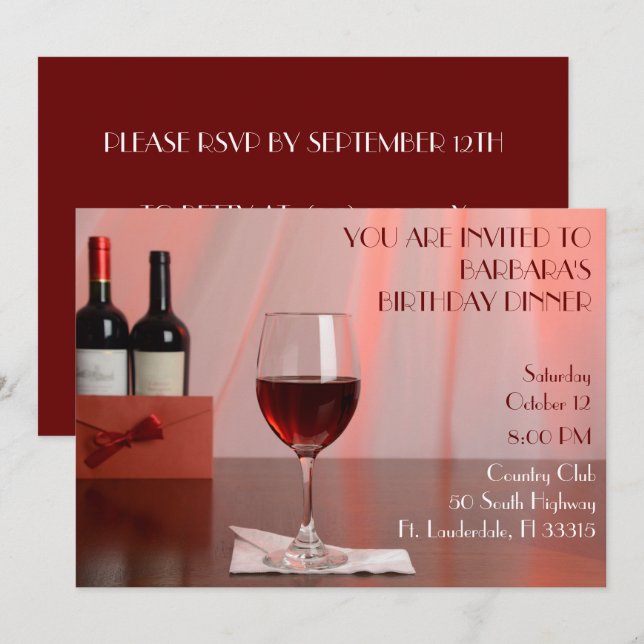 Red wine birthday  party invitation (Front/Back)