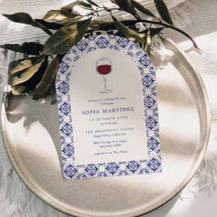 Red Wine Blue Talavera Bridal Shower Invitation