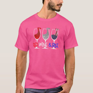 Red Wine Blue Wine Glasses Drinking Squad  4th Of  T-Shirt