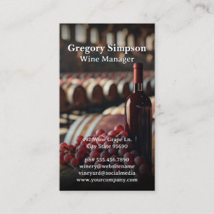 Red Wine Bottle and Grapes   Wine Barrels Business Card