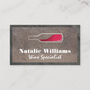 Red Wine Bottle Logo   Rustic Background Business Card