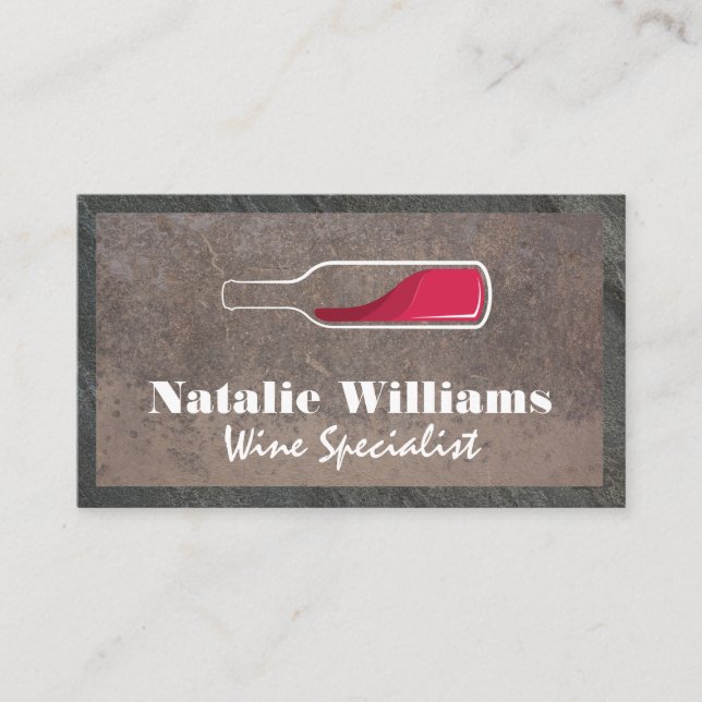 Red Wine Bottle Logo | Rustic Background Business Card (Front)