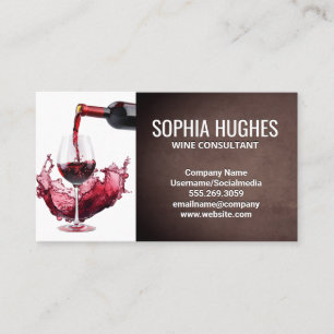 Red Wine Bottle Pour in Glass   Wine Splash Business Card