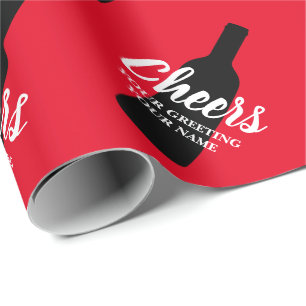 Red wine bottle silhouette custom name Christmas Wrapping Paper