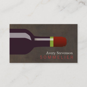 Red Wine Bottle Sommelier Brown Leather Look Business Card