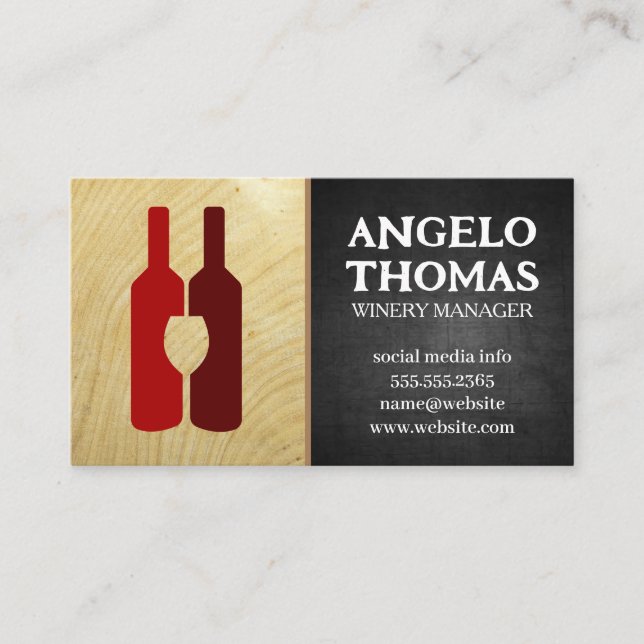 Red Wine Bottles | Dark Texture | Wood Grain  Business Card (Front)