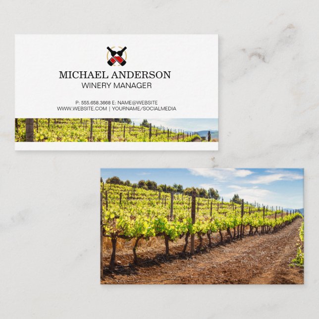 Red Wine Bottles | Vineyard Winery Field Business Card (Front/Back)