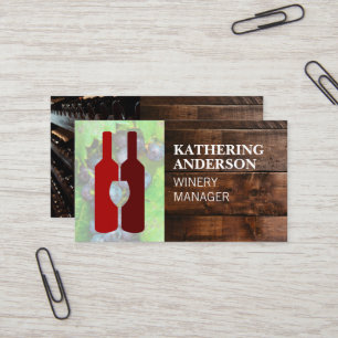 Red Wine Bottles   Wine Glass   Wood Wine Grapes Business Card
