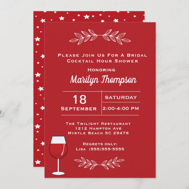 Red Wine Bridal Cocktail Shower Invitation (Front/Back)