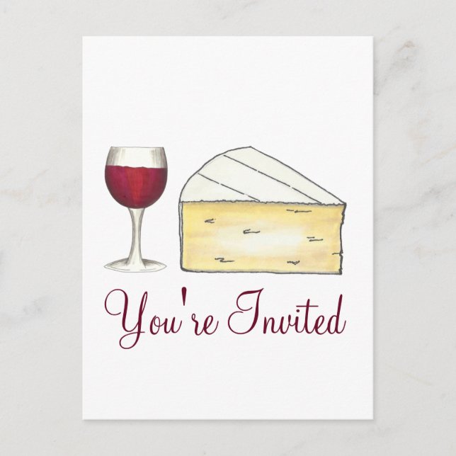 Red Wine Brie Cheese Cocktail Party Invitation Postcard (Front)