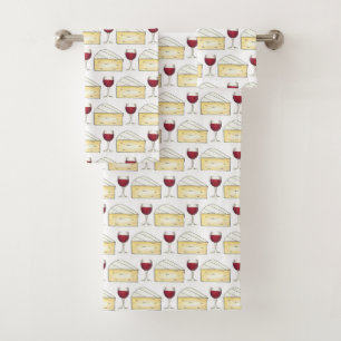 Red Wine & Brie Cheese Merlot Cabernet Glass Food Bath Towel Set