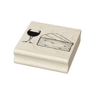 Red Wine & Brie Cheese Merlot Cabernet Glass Food Rubber Stamp