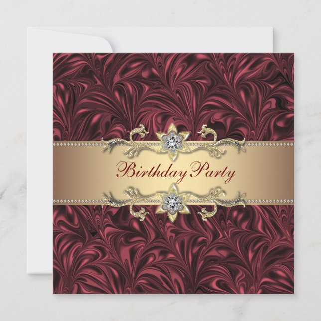 Red Wine Burgundy and Gold Birthday Party Invitation (Front)