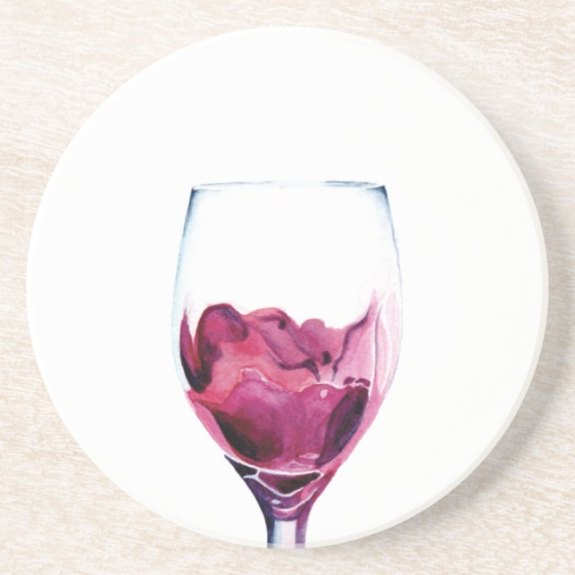 Red wine cabernet watercolor Sandstone Coaster (Front)