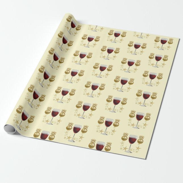 Red Wine Christmas Wrapping Paper (Unrolled)