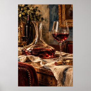 Red Wine Decanter and Glass – Elegant Rustic Wine Poster