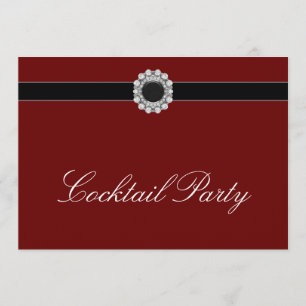 Red Wine Diamond Red Black Cocktail Party Invitation