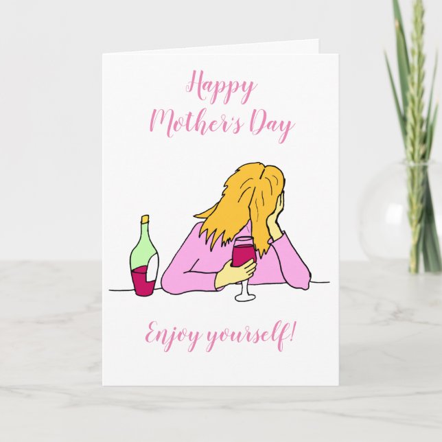 Red Wine Drinking Mother's Day Card (Front)