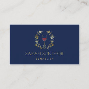 Red Wine Faux Gold Laurel Wreath Sommelier Business Card