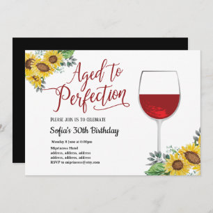red wine, floral, aged to perfection, birthday invitation