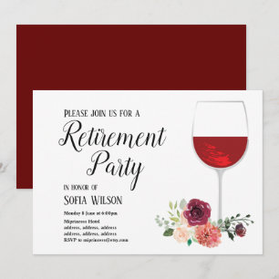 red wine, floral, retirement party invitation